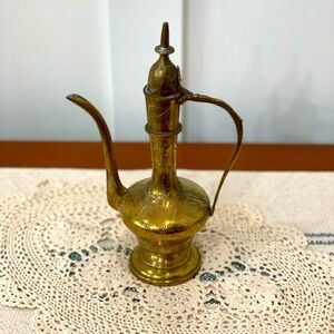 Vintage made in india brass pitcher. Etched and beautiful